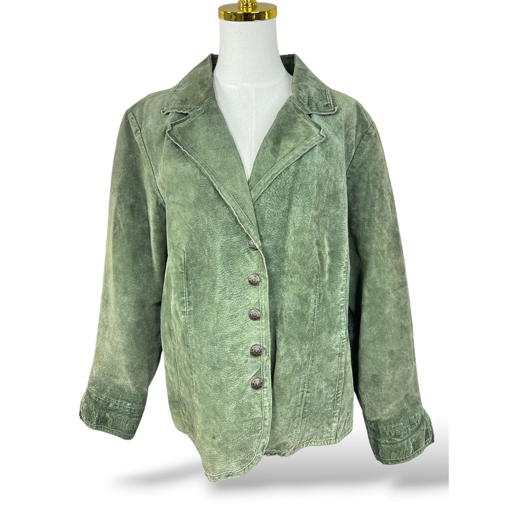 Live A Little Green Leather Jacket Blazer 1X Style 5028WSX Button Front Lined